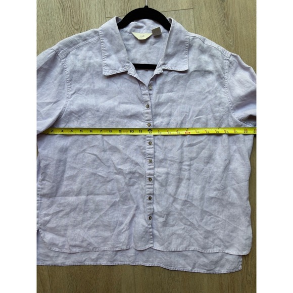 J. Jill Women's Large 100% Linen Short Sleeve Button Down Shirt Lavender Purple - Picture 7 of 8